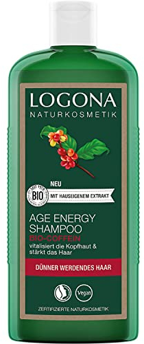 LOGONA Naturkosmetik Vitalisierendes Shampoo für natürlich kräftiges Haar, Geeignet für energieloses, dünner werdendes Haar, Age Energy Haarshampoo mit veganer Formel aus Bio Coffein, 1 x 250 ml