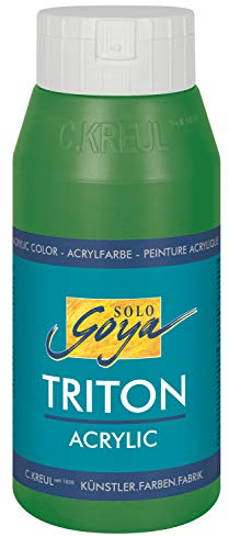 KREUL 17014 - Solo Goya Triton Acrylfarbe laubgrün, 750 ml Flasche, schnell und matt trocknend, Farbe auf Wasserbasis, in Studienqualität, vielseitig einsetzbar, gut deckend und ergiebig