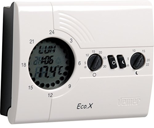 VEMER VN160800 ECO.X-W - Cronotermostato Digitale per Caldaia, Programmazione Settimanale, Alimentazione a Batterie, Bianco