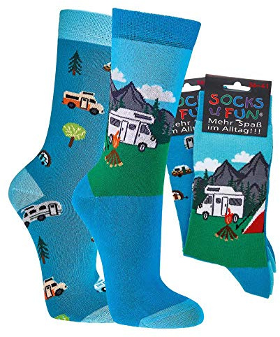 Socks4Fun Damen Mädchen Socken (2 Paar) witzig 42-47 Camping