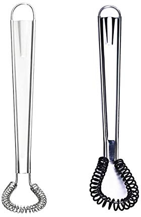 Stainless Steel Mini Spring Egg Beater Silicone Whisk Magic Hand Held Sauce Stirrer Blender Milk Frother Foamer Coffee Mixer (2Pack-Silicone+Steel coil)