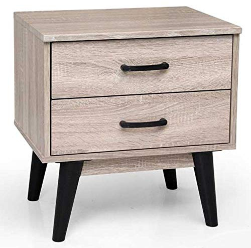 BAKAJI Mesita de Noche de Dormitorio con 2 cajones, estantería Baja, Mesa Lateral y sofá de diseño Moderno escandinavo de Madera MDF de 4 pies, Color Negro (Roble)