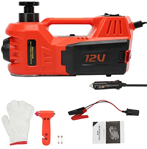 Dancal Cric elettrico 5T, 12 V, cric idraulico elettrico, 155 – 450 mm, campo di sollevamento, attrezzo per cambio pneumatici, kit per la riparazione di emergenza con scatola di trasporto
