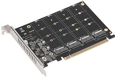 PUSOKEI Adattatore da SSD M.2 NVMe a PCIE X16, Scheda di Espansione Controller M.2 PCIe X16, Scheda Raid Ad Alta velocità, Scheda Array SSD a 4 Porte con Indicatore LED Individuale