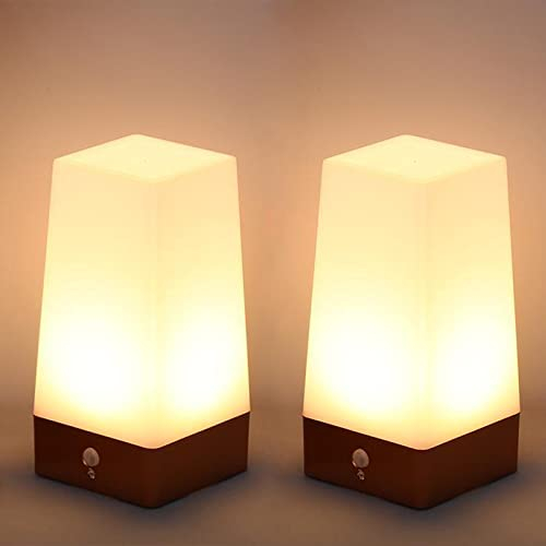 Andoer 2er Set LED Nachtlicht Desktop mit PIR Bewegungsmelder tragbare batteriebetriebene Nachttischlampe für Flur Küche Schlafzimmer Badezimmer Wohnzimmer