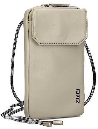Zwei Handytasche zum Umhängen Mademoiselle.M MP30 Smartphone-Etui & Geldbörse 2-in-1, umlaufender Reißverschluss, längenverstellbarer Riemen, Mini-Handtasche 19 x 10 x 3 cm (Cement)