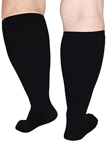 Nogsay Kompressionsstrümpfe für Damen Herren,20-30 mmHg Medizinisch Stützstrümpfe,Plus Size Kompressionssocken Kniestrümpfe für Ödeme Krampfader(Schwarz) (5XL)