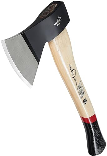 siwitec Holzaxt SH-60 mit Hickory-Stiel und C45 Carbon Klinge, Länge: 36 cm, Kopfgewicht: 600 g, Beil, Camping Axt, Survival Axt