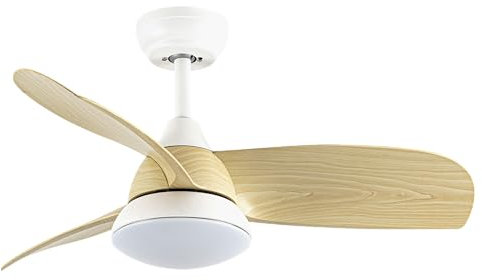 ABRILA - Ventilador DC ATOMO | Color Blanco con tres Aspas en Color Haya | 3 Temperaturas de Luz | con Temporizador y Mando a Distancia Incluido | Estilo Frame House y Boho Chic