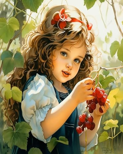 Adult Paint by Number Kits,Girl Picking Raspberries in The Bush,Artistic Journey:from Numbers to Oil-Painted Elegance,40x50cm,Without Frame