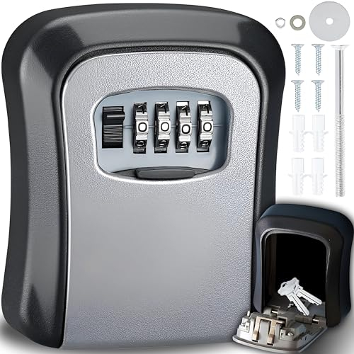 Retoo Caja fuerte para llaves con código numérico, caja fuerte para llaves o pequeños objetos de valor con código de 4 piezas, color gris