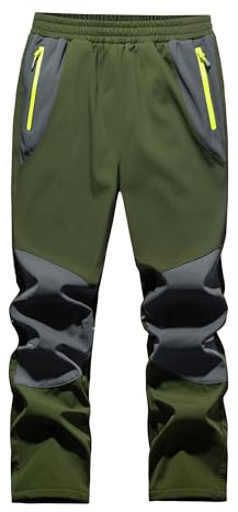 WILLIT Softshellbyxor för barn, termobyxor, skidbyxor, fodrade pojkar, flickor, vinter, vattentäta snöbyxor, vindtäta vandringsbyxor med fickor, Armégrön, S