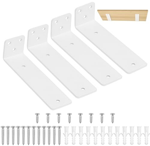 4 Pcs Soporte Estanteria Pared Blanco, 150mm Soporte Baldas Pared Metalica, Soportes para Estanterías,Soportes Flotantes para Estantes, Escuadras para Estanterias, Soporte para Baldas de Madera