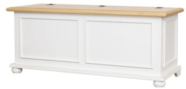Vicentini arreda CASSAPANCA BAULE IN LEGNO SHABBY CHIC MOD CIPOLLA BICOLORE BIANCO E NATURALE (L 120 P 42 H 50)