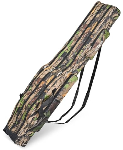 Srempeom 3 Layers Fishing Pole Bag,Portable 3 Layers Oxford Folding Rod Carry Case,Fishing Reel Tackle Storage Bag Case,Earthy Yellow 150cm/59inch