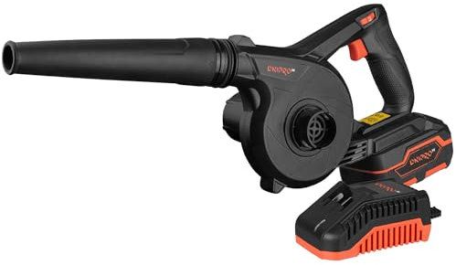 Dnipro-M DVB-200 Soplador de Hojas Inalámbrico 20V – 240 km/h, 156 m³/h, Flujo de Aire Ajustable, con Batería 4Ah, Cargador, Bolsa y Boquilla – Función de Soplado y Succión