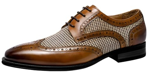 ANUFER Hommes Beau Bloc de Couleur Chaussures Habillées Lacets Faux Cuir Brogues