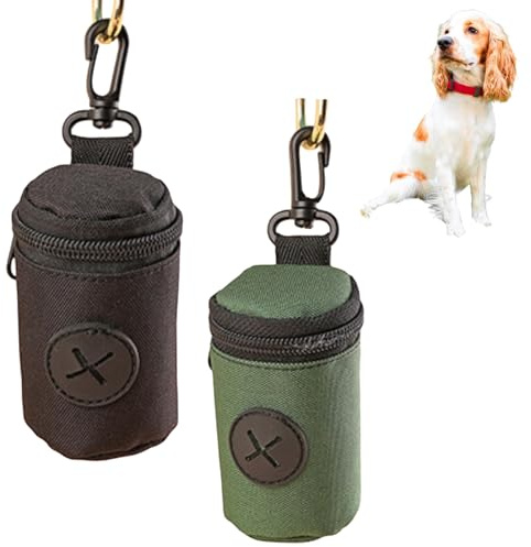 Dispensador Bolsas Caca Perro, Dispensador de Bolsas para Excrementos Perros, Soporte Excrementos Perros con Mosquetón(Verde Oscuro Y Negro)