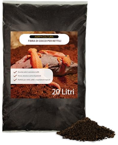 AGRI-CULTURA ® | Fibra di Cocco per Rettili 【20 Litri】 | Substrato Naturale Ideale per Terrario per Tartarughe di Terra, Rettili, Anfibi, Invertebrati | Alta capacità Assorbente.