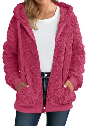 Puramala Chaqueta de punto para mujer con capucha y cremallera - Cárdigan de punto grueso con bolsillos | Chaqueta con capucha casual para otoño e invierno, XXL