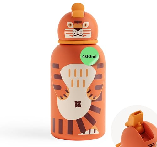 waterdrop® Gourde Enfant Inox 400ml – Bouteille Isotherme Réutilisable, Gourde d’Eau Anti-Fuite avec Paille, Parfaite pour École et Activités Sportives