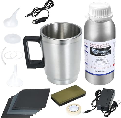 MANKIW Kit Pulir Faros de Coche, Restaurador de Faros para Rayones, Amarilleo y Oxidación, Kit de Pulido y Vaporización con Doble Fuente de Energía 12V/220V, Fácil de Usar en Casa
