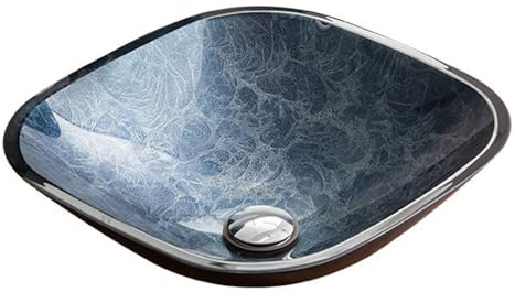 ZYCDP Lavandino Per Bagno In Vetro Quadrato 420 X 420 X 135 mm Senza Foro Per Rubinetto Blu