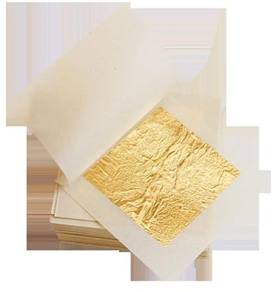 WRITWAA 10 Feuilles de Feuille D'or Comestibles 24k 98% Pure Or pour Artisanat, Décoration de Statues Bouddha, Finition Anti-oxydation, Lot de 10 Pièces