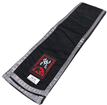 Budodrake Großmeister Kung Fu Schärpe Bw. SCHWARZ m. silbernem Rand 300 x 10 cm
