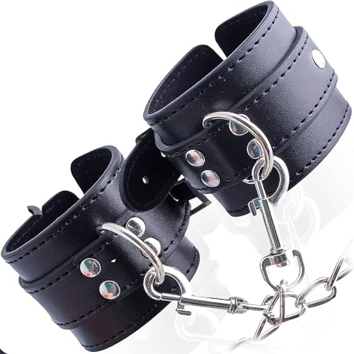 FOPS Manette Sexy Nere per Coppia 29,5 cm Larghezza 5,5 cm Catena Metallo 15 cm Pelle Sintetica - Manette BDSM Regolabili Accessori Erotici per Giochi di Dominazione Sottomissione e Piacere Intimo B01