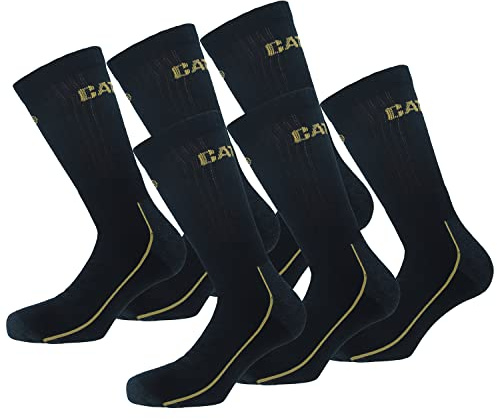Caterpillar 6 Paires Chaussettes Travail Mi-Mollet - Pointe Talon Renforcés - Fibre Cordura - Coton (Noir, 43-46)