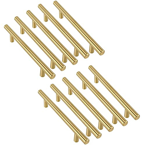MARGUERASW 10 st guld rostfritt stål köksskåp handtag borstat guld - dörrhandtag guld köksdörr handtag guld möbel handtag låda centrum 96 mm