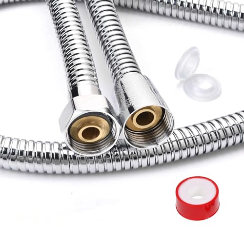 Ahyanz 1.5m Universal Shower Hose SUS 304 Stainless Steel, Anti-Kink with 2 Washers Premium Replacement Chrome Finish Flexible Shower Pipe Cable Rustproof & Leak Proof, Standard Fitting Support
