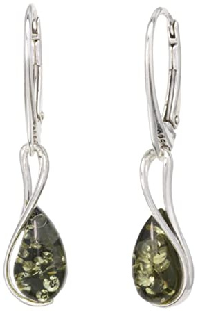 LIGURIUS Ambre DE LA Baltique Argent Sterling 925 Boucles d'oreilles Droop Dangle Naturel Vert Pierre Précieuse Ambre Bijoux pour Femme Boucles d'oreilles À Levier