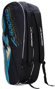 Hundred Debut Badminton- und Tennisschlägertasche (Rot, Größe: Groß/6 in 1) | Material: Polyester | 3 Fächer | Tragegriff | Gepolsterte Schultergurte | Reißverschlusstasche vorne