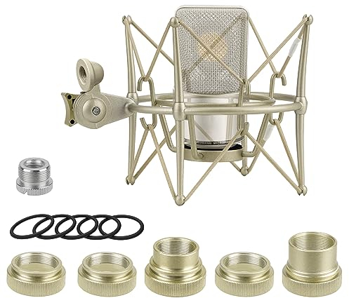 GeekriaforCreatorsSoporte de choque para micrófono compatibleconNeumann TLM 103 TLM 102 U 87 Ai Mic Adaptador de suspensión antivibración Abrazadera Clip desoporte para micrófono(champán/metal)