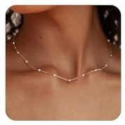 FUNEIA Perlen Kette Damen Frauen Gold Silber Halskette mit Süßwasserperlen Mädchen Teenager Weiße Perle Choker Kette für Freundin Strang Hochzeit Abschlussball Braut Perlen Modeschmuck Geschenke