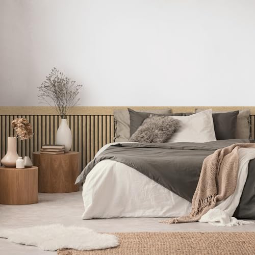 A.S. Création Papier peint Soubassement Tasseau Bois chêne clair beige marron noir 397441 - Panneaux acoustiques avec socle scandinave Aspect paysage - 5,00m x 1,06m - Fabriqué en Allemagne