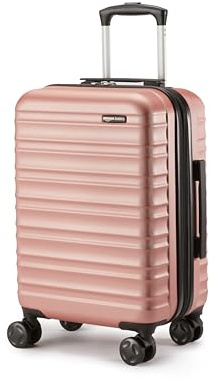 Amazon Basics Erweiterbarer Hartschalen-Kabinenkoffer – ABS-Reisegepäck mit 4 Spinner-Doppelrollen – Kratzfeste und leichte Konstruktion – 37,5cm x 25,5cm x 55,0cm – Roségold