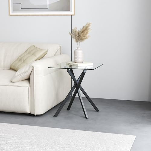 GOLDFAN Beistelltisch Quadratisch Glas Couchtisch Moderner Wohnzimmertisch Mit Schwarzes Metallgestell für das Wohnzimmer, Schlafzimmer oder die Küche, Schwarz, 40x40x50cm