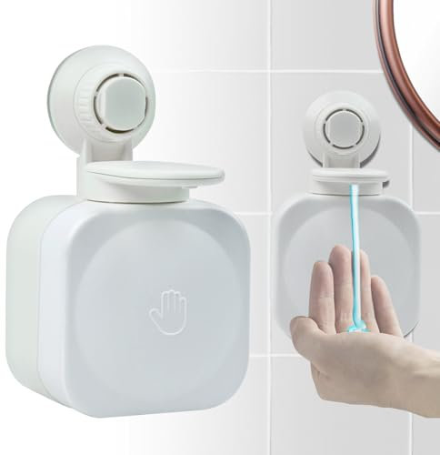 Seifenspender Wandmontage, Seifenspender Saugnapf, Wall Mounted Soap Dispenser, Manueller Wandseifenspender für Duschgel Shampoo, für Bad Toilette Küche und Büro, Ohne Bohren, 200ml, Weiß