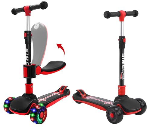 3 Wheels Scooter 2-in-1 Kids Scooter with Removable Seat Adjustable Lean-to-steer Handlebar Children Kick Scooters for Boys and Girls 2-8 Years Old