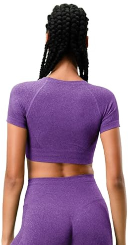 FOCENZA Top Sportivo Donna a Maniche Corte, Crop Top Effetto Push Up in Microfibra Morbida e Traspirante, Made in Italy (Viola, s/m)