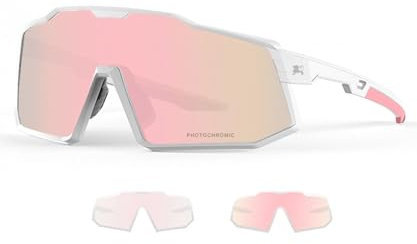 LECAGE Självtonande cykelglasögon män kvinnor fotokromatiska polariserade sportsolglasögon UV400 skydd cykelglasögon sportglasögon för snabb cykling MTB löpning (rosa)