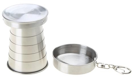 ohodhmnu Edelstahl-Campingbecher, faltbar, tragbar, für Outdoor-Reisen, abnehmbarer Becher mit Schlüsselanhänger, 75 ml, 150 ml