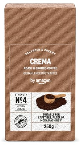 by Amazon Crema Caffè Torrefatto E Macinato Intensità 4 - Intenso, 250g e