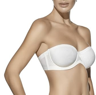 Selene, Reggiseno Donna a Fascia Alta, con Ferretto e Coppe Decorate, Senza Spalline e Imbottitura, Collezione Sandra, Colore Avorio, Taglia 5 C