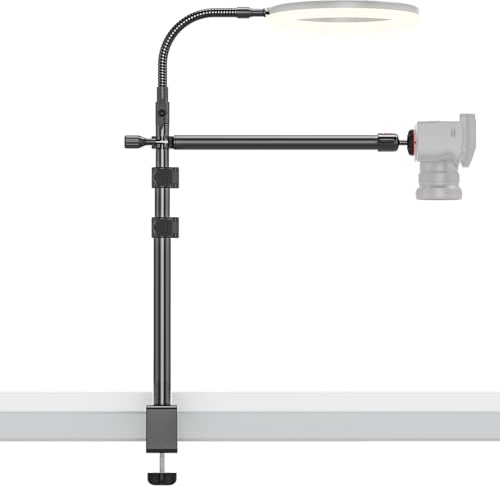 NaKeLuLu Kamera Tischhalterung mit Schwanenhals, 34-108cm Overhead Kamera Tischstativ, Lichtstativ Klemmstativ mit Flexibler Arm & 1/4 Kugelkopf für Live Streaming/Aufnahmen Fülllicht/Fotografie