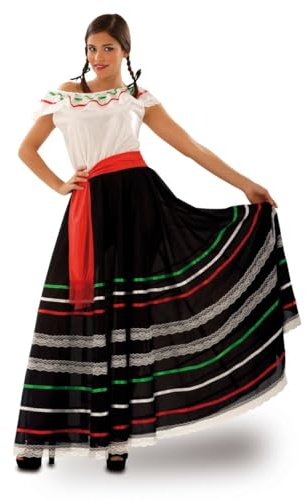My Other Me - Disfraz para mujer adulto de Mexicana con vestido y fajín en blanco y negro talla XXXL. Ideal para deslumbrar en celebraciones tradicionales