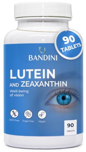 Bandini® Luteina e Zeaxantina ad Alto Dosaggio, Integratore Occhi Vista Antiossidante con Mirtillo Nero e Vite Rossa, Zinco, Vitamine A, B2, E – Supporto Visivo Naturale – 90 Compresse